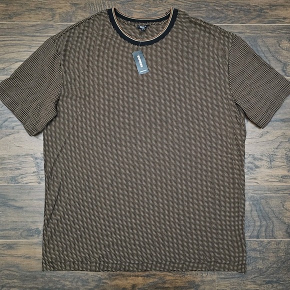 Express Mens Large Brown Geometric Crew Neck T Shirt Relaxed Fit Top Casual - Picture 1 of 8